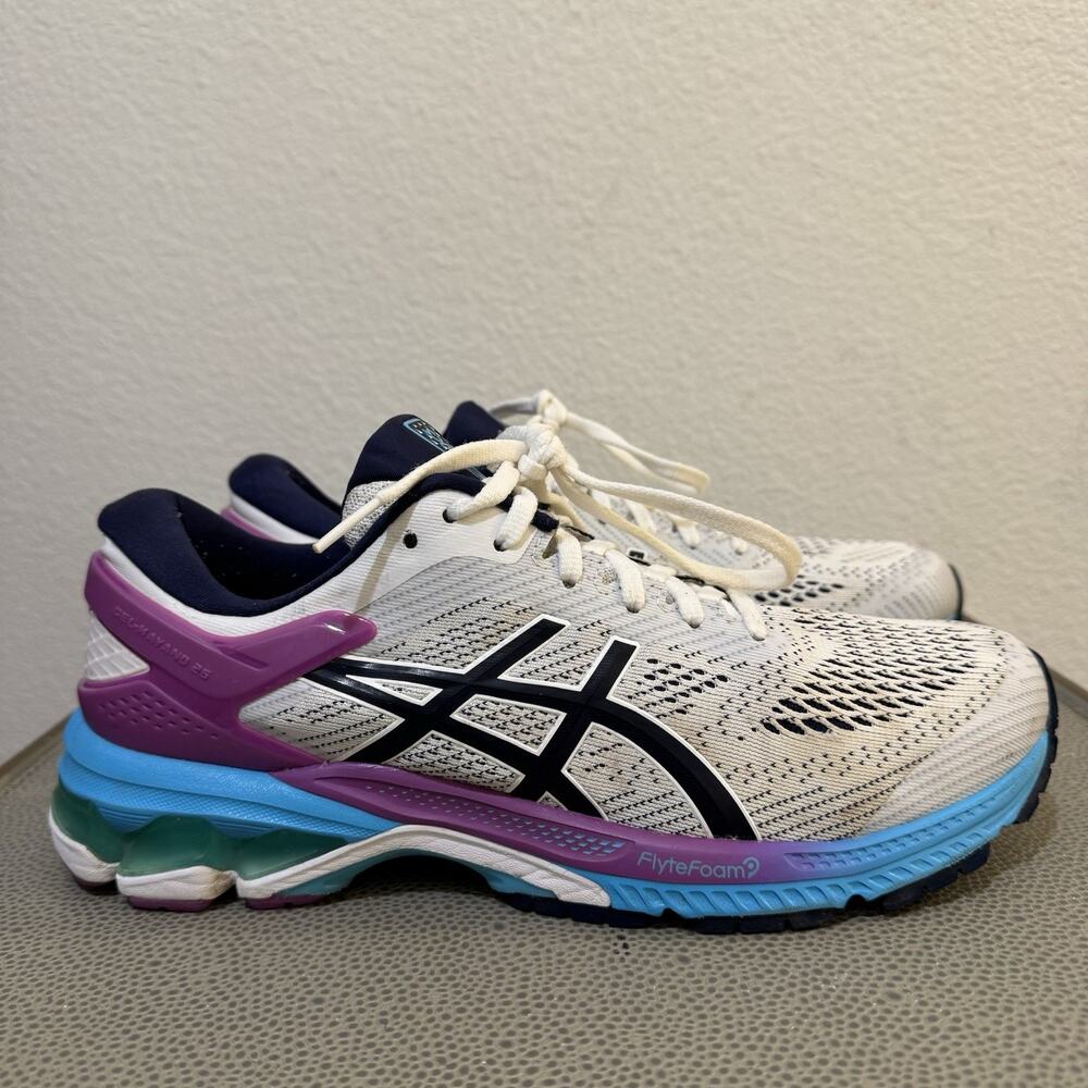 Asics Gel-Kayano 26 White Blue Purple Womens US Size 10 1012A457 Running